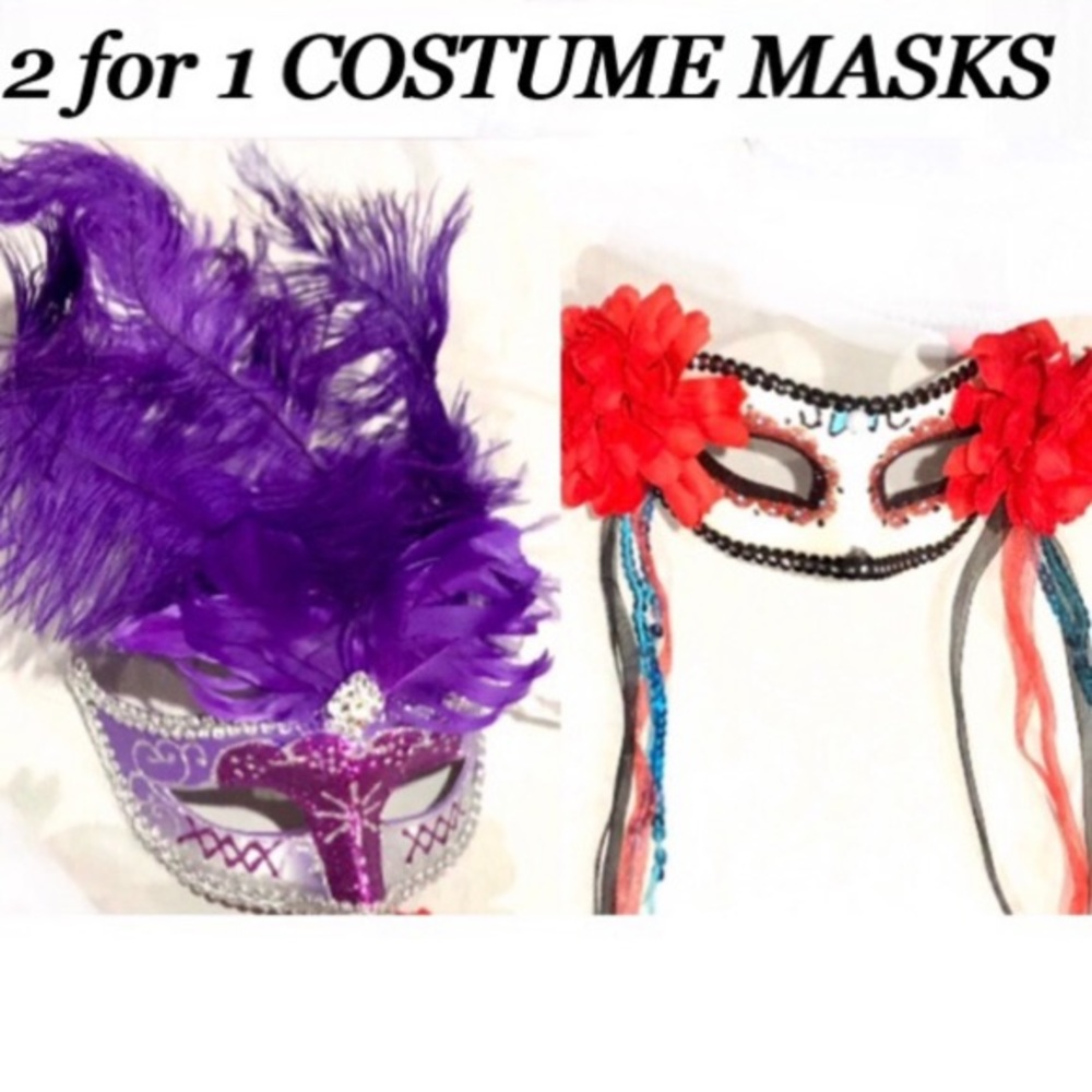 (2) MASKS colorful Masquerade and Day of the day costume masks size OS NWT